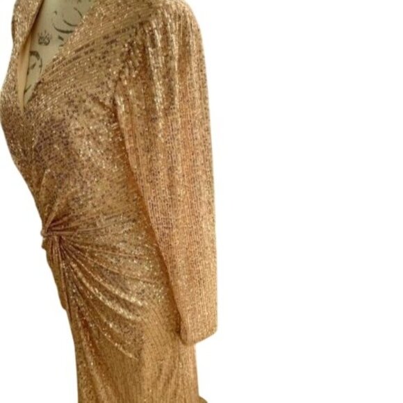 Ienna For Mac Duggal Sequin Long Sleeve High-Low Cocktail Dress Size 0 Gold - Picture 10 of 14